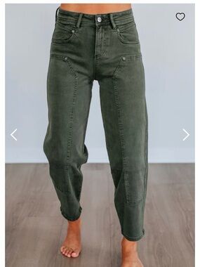 Mica Jasline High Rise Olive Barrel Jeans Cropped Ankle 30